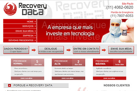 Criação de site para a empresa de recuperação de dados com sede em Porto Alegre, São Paulo, Rio de Janeiro e Brasília.